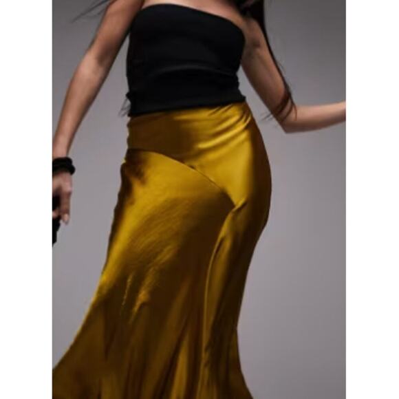 Topshop Women's Yellow Leopard Asymmetric Fishtail Midi Skirt Size 2 - Picture 3 of 8